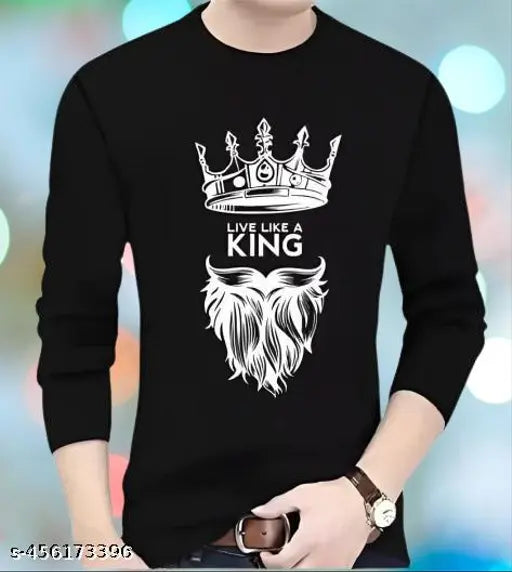 Black polycotton long sleeve men's t-shirt with printed design, casual look