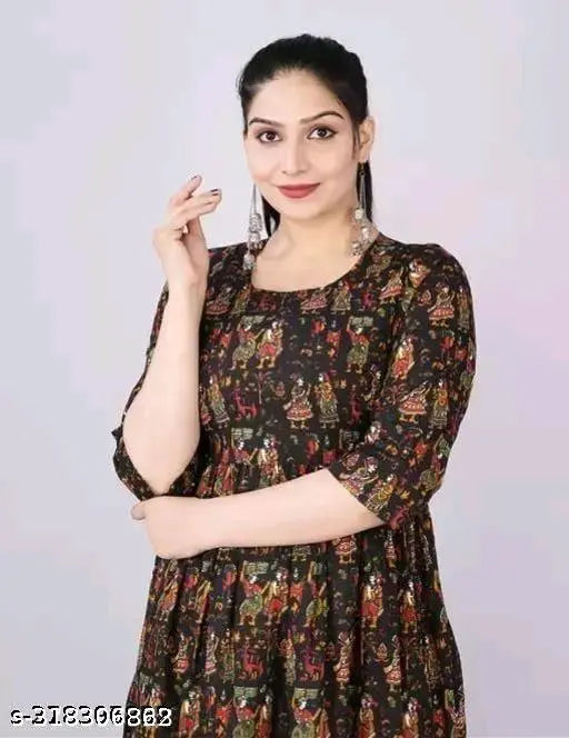Rayon Marwadi Maternity Feeding Kurti with Zippers, striped pattern, three-quarter sleeves, available in M, L, XL, XXL sizes, from India