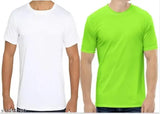 White and fluorescent green men's & women's round neck t-shirt combo, polyester, short sleeves, sports wear