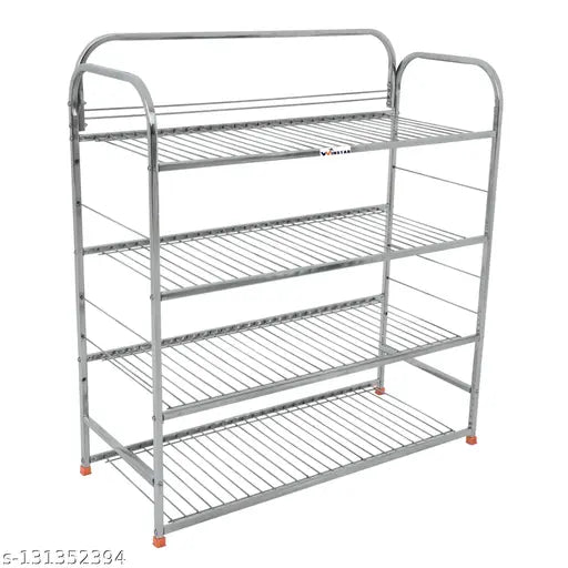 Modern stainless steel 4-layer multipurpose rack for kitchen storage, shoes, utensils, and books - 31 x 24 inch (India)