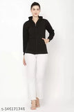 Fleece women's sweatshirt, solid color, long sleeves, zip closure, hood & pockets, size S (36in bust, 23in length). Made in India