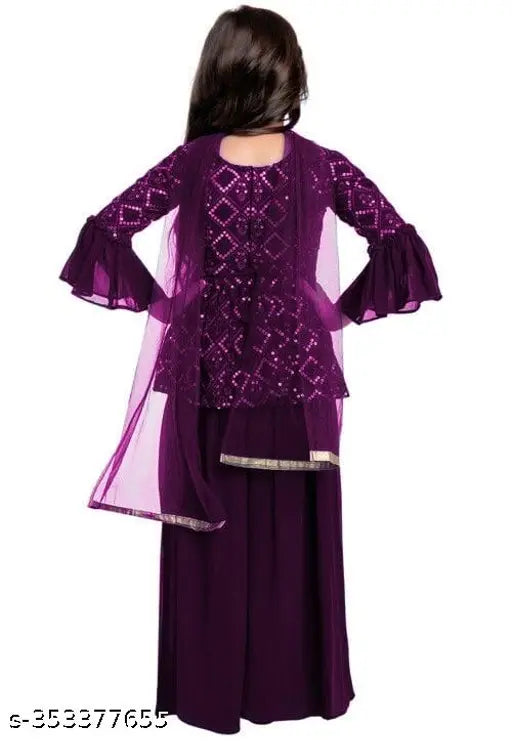 Georgette embroidered Kurta Sarara and Duppata set, three-quarter sleeves for girls party wear, Indian origin
