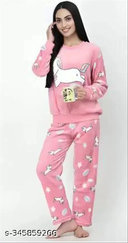 Printed woolen women's night suit combo (M: 38-25-28, L: 40-25-30), premium quality winter wear from India