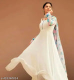 Georgette long-sleeved DJ 3DI GOWD WHITE dress, solid white women's outfit on hanger, India origin