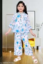 Chiffon print kids' kurta & palazzo set, Indian ethnic top & plazzo for your little princess