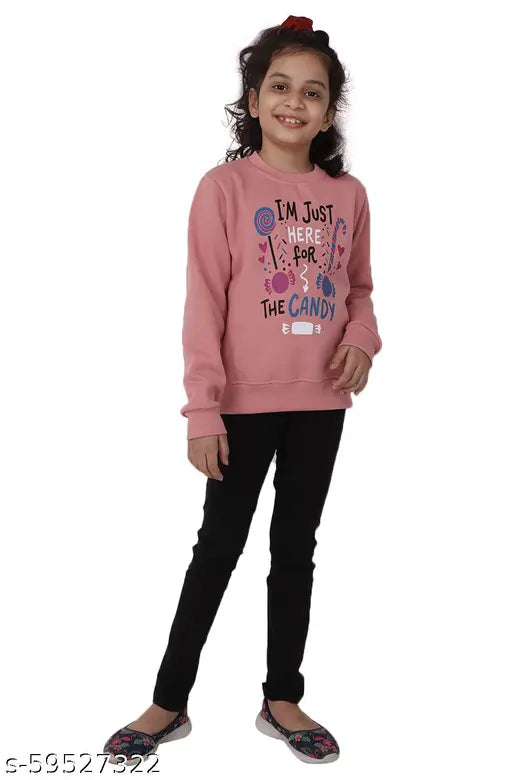 Peach cotton blend full sleeves sweatshirt with Ninos Dreams candy printed design for unisex kids clothing, size 6-10 years, made in India