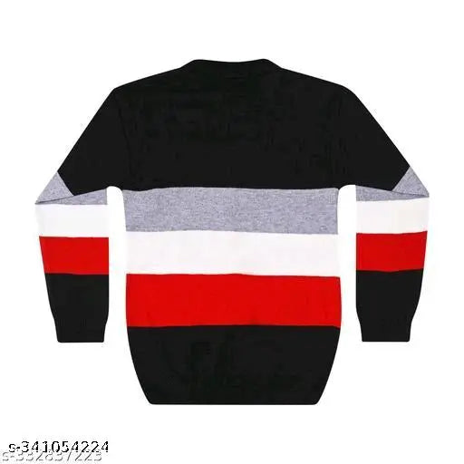 Multicolor wool sweater for boys, soft colorblocked design on long sleeves. Whether strolling city or fireside, ultimate companion. India origin