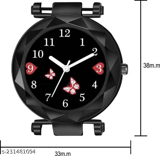 Black & Silver Heart Butterfly girls watch, luxury design steel chain analog watch for kids-girls