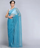 Red and Lycra blend ready-to-wear saree with separate blouse piece, part of the Make in India project