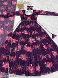 Georgette Bollywood-style maxi dress with leheriya print, three-quarter sleeves, duppatta and belt. Indian women's party or casual wear, suitable for outdoor events, festivals, or beachwear