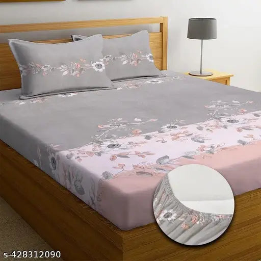 Cotton floral bedsheet with elastic fit for double bed (72*78 inches), fits up to 8 inches, India origin