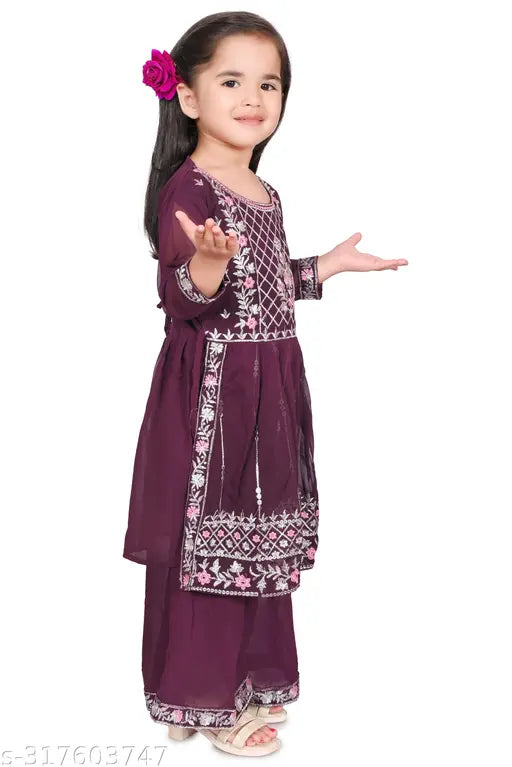 Modern georgette anarkali palazzo set for girls, embroidered and comfortable, maroon traditional wear in trendy sizes