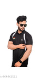 Indian Army black cotton-silk collared t-shirt for men, short sleeves with printed net design