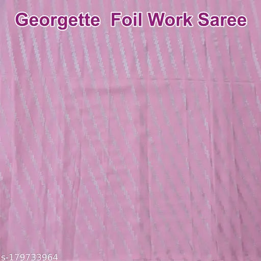 Pink Georgette foil work saree with separate Art Silk blouse, free size, 5.3m length