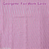 Pink Georgette foil work saree with separate Art Silk blouse, free size, 5.3m length