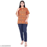 Orange cotton casual Mahakaal printed short kurtas for men and women, three-quarter sleeves, vibrant Indian attire