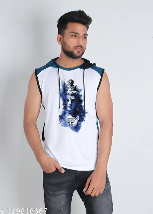 Shiv har har polycotton sleeveless tee, printed net design, perfect weekend wear, India origin