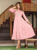 Rayon embroidered Anarkali Kurta for women, traditional Indian wear with round neck and three-quarter sleeves