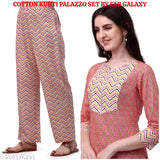 Printed cotton kurta set with palazzo by Fab Galaxy, featuring gota patti design and elasticated waist