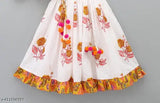 Rayon print traditional Lehenga Choli set, floral pattern and short sleeves for kids partywear in various sizes from 2-12 years, Indian made