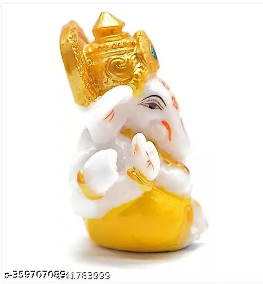 Yellow resin Ganesh idol for car dashboard (20cm x 10cm x 65cm), perfect for home, office, or temple decoration