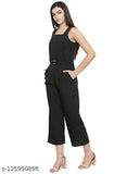 Black solid crepe culotte jumpsuit by Magnetic Designs, sleeveless and XL size for stylish fashion