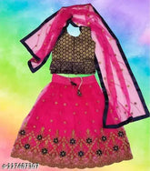 Embroidered Bamboo lehenga choli dupatta set for girls, fully stitched with net fabric and brocade detailing, Indian traditional clothing