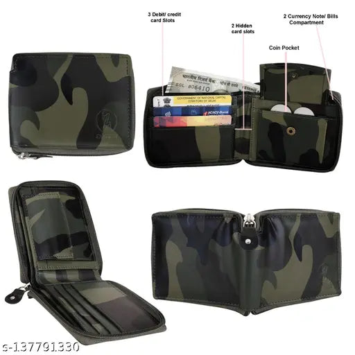 Faux leather round zip wallet, stylish and practical accessory with 2 compartments, handmade in India