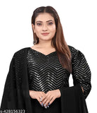 Embellished black georgette anarkali with square work, three-quarter sleeve length, India origin