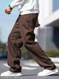 Mens baggy brown cotton solid pants, Indian-made men's size 28 (waist 29in, length 38in, hip 35in)