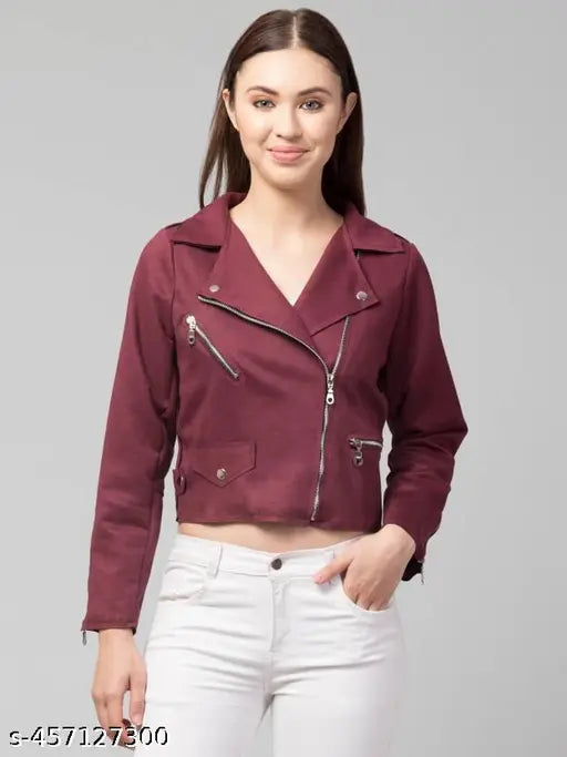 Classic women's suede zipper jacket, solid leather and long sleeves, Juglygirls winter style on mannequin