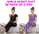 Stylish women's printed satin nightsuit set (pack of 2), vibrant patterned sleepwear for women