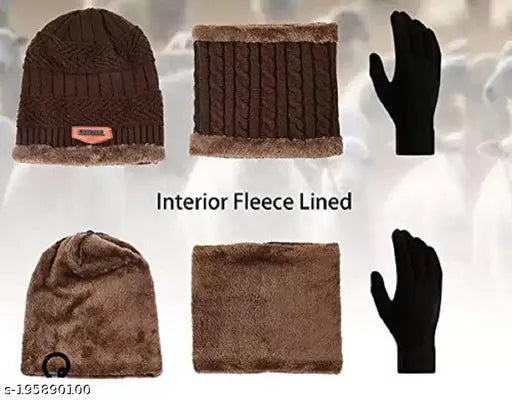 Wool winter cap with gloves, onesize, stretchable & comfortable, perfect for outdoor activities