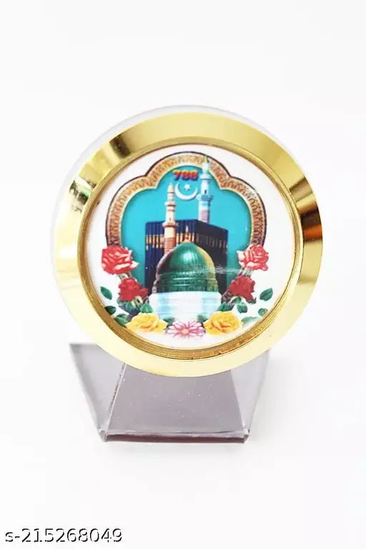 Multicolor glass and plastic Laps of Luxury Makka Madina Decorative Showpiece (65 cm), Indian dashboard figurine