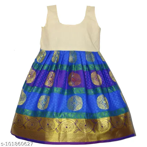 Cotton silk Ajantha Pattu Leghangha Choli with waist belt for kids, floral stitch, traditional Indian festivals and parties