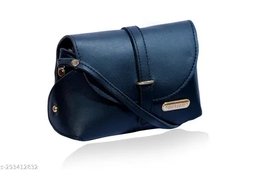 Darkzom black PU sling bag, spacious main compartment, 2 pockets. Perfect fashionable accessory for women and girls, free size