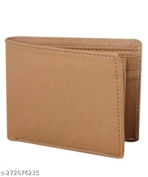 Stylish light brown faux leather wallet for men with one coin pocket, perfect for organizing cards and cash