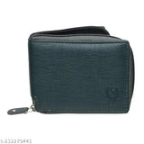 Green round chain closer PU leather wallet for men and women, slim design, durable, fits 2 compartments & paper money pocket, quality material, timeless design