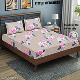 Microfiber double floral fitted bedsheet set (144 TC), elastic & 2 pillow covers, summer-ready bedroom decor