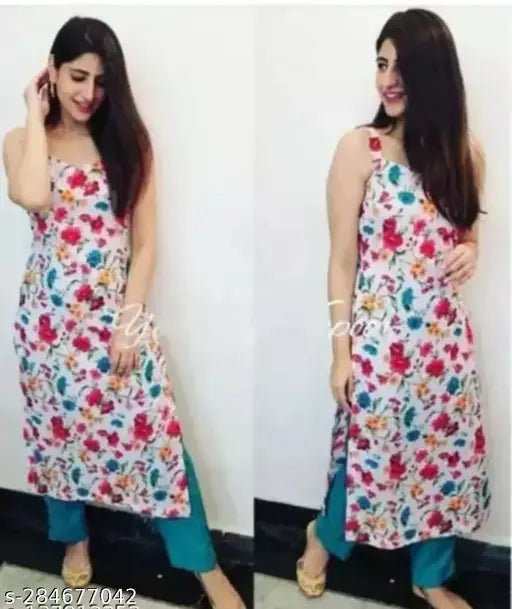 Pink city rayon print jaipuri sleeveless kurta and plazzo set: Indian rayon fabric, high-quality printed net design for women