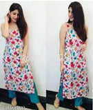 Pink city rayon print jaipuri sleeveless kurta and plazzo set: Indian rayon fabric, high-quality printed net design for women
