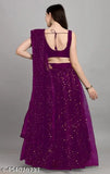 Wine sequin bridal lehenga set: Semi-stitched net lehenga choli with blouse & dupatta, featuring floral patterns and shimmery details, India