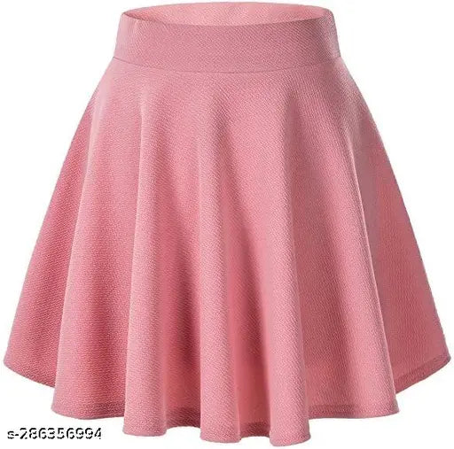 Polyester stretch waist flared mini skater short skirt by TwentyFour Creations, solid net, women's sizes 24-34, Indian origin