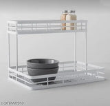 Stainless steel 2-tier spice rack organizer for kitchen storage, modern and functional design
