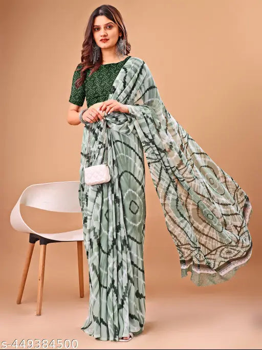 Leelavati attractive design chiffon saree with matching blouse, Indian printed daily wear fashionable set