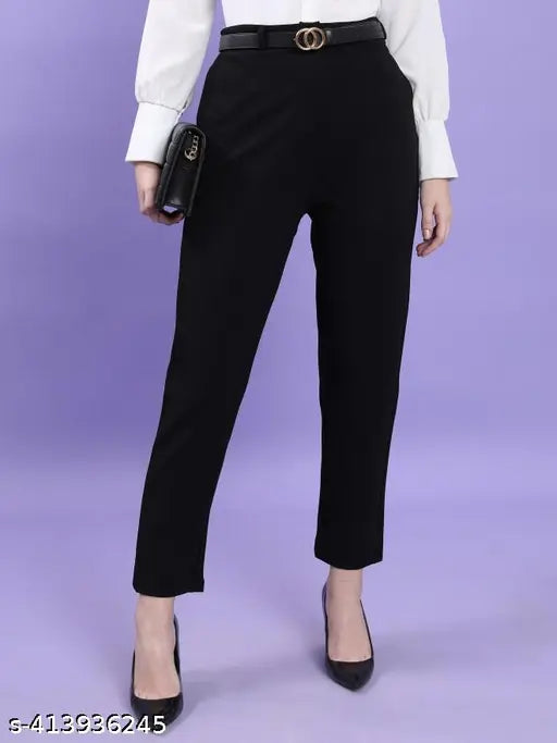 Black cotton blend formal pants for women by Sara Fashion, ideal for office use
