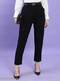 Black cotton blend formal pants for women by Sara Fashion, ideal for office use