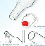 Clear Swing Top glass bottles (pack of 2) for storing home brews, oils, vinaigrettes, wines, teas, and limoncello. BIS/ISI certified, leak-proof, and easy to open with flip tops. Net quantity: 2 x 0.5 L. Dimensions: 10cm (H) x 10cm (L) x 10cm (B). Made of glass. Origin: India