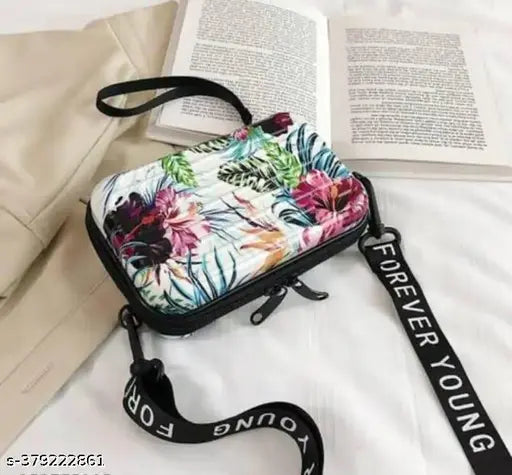 Printed canvas sling bag, free size, vibrant pattern from India