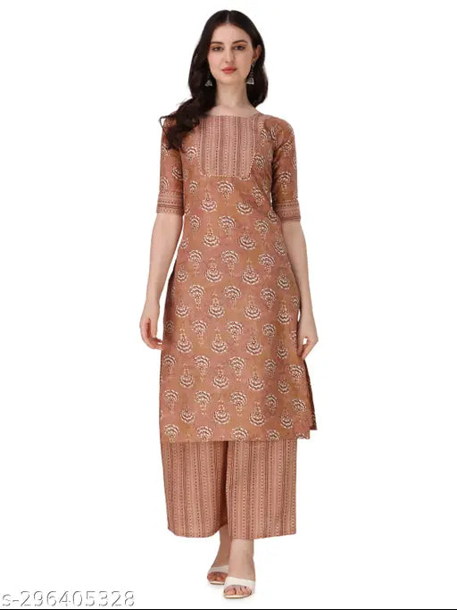 Soft cotton blend Kurta and Pants set, featuring foil and plazoo fabric with pocket. Indian-inspired print design, lightweight & breathable for daily wear and home washable